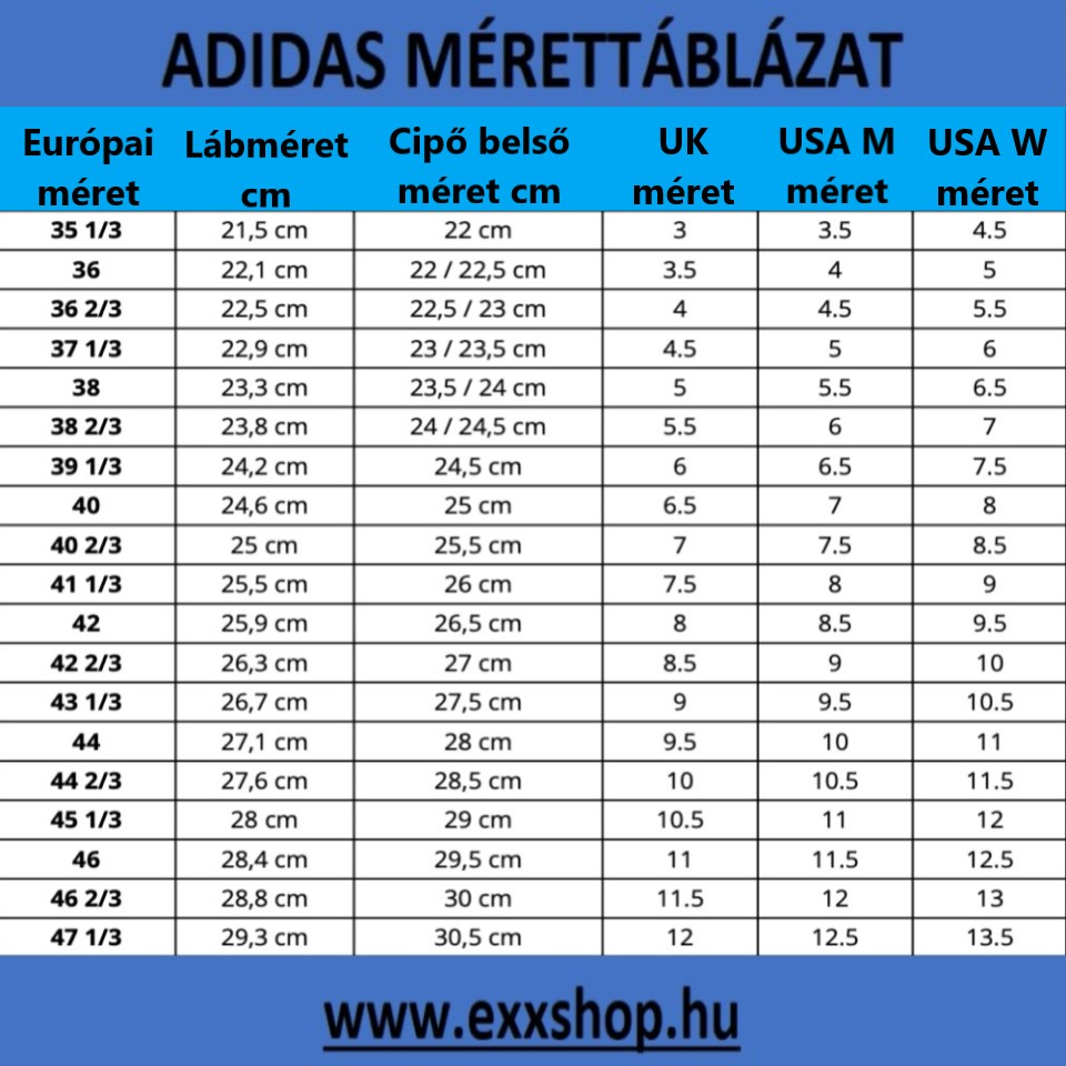 Adidas mérettáblázat
